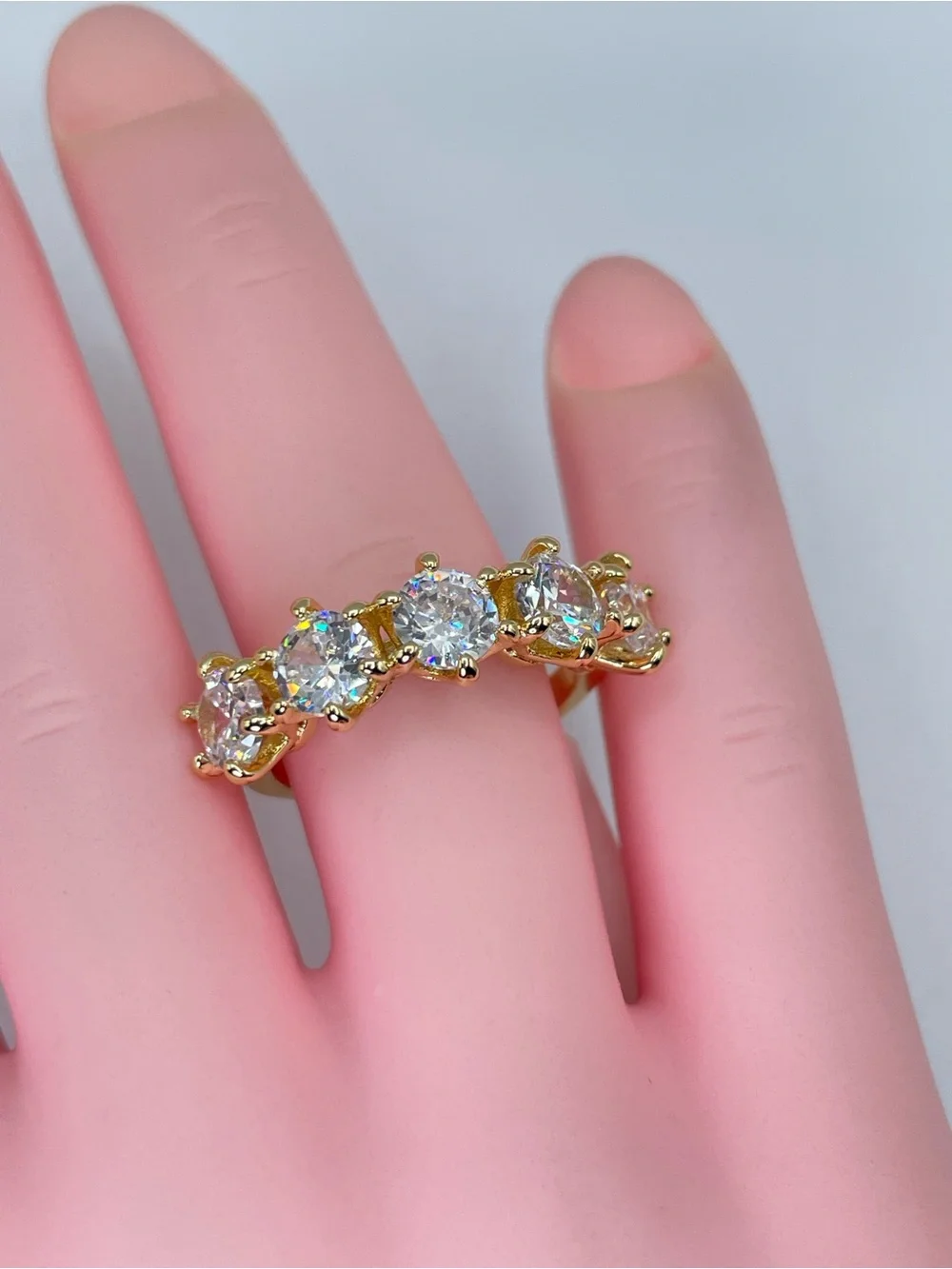 Swarovski Crystal Elements White Crystal Half Eternity Band Ring Sz 6 Glam